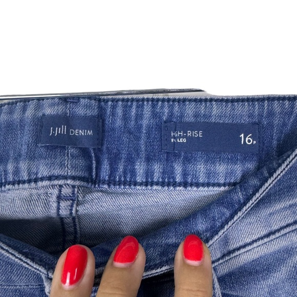 J.Jill High-Rise Creased-Front Full-Leg Jeans Size 16P Wide Leg Denim Marin Wash - Picture 11 of 14